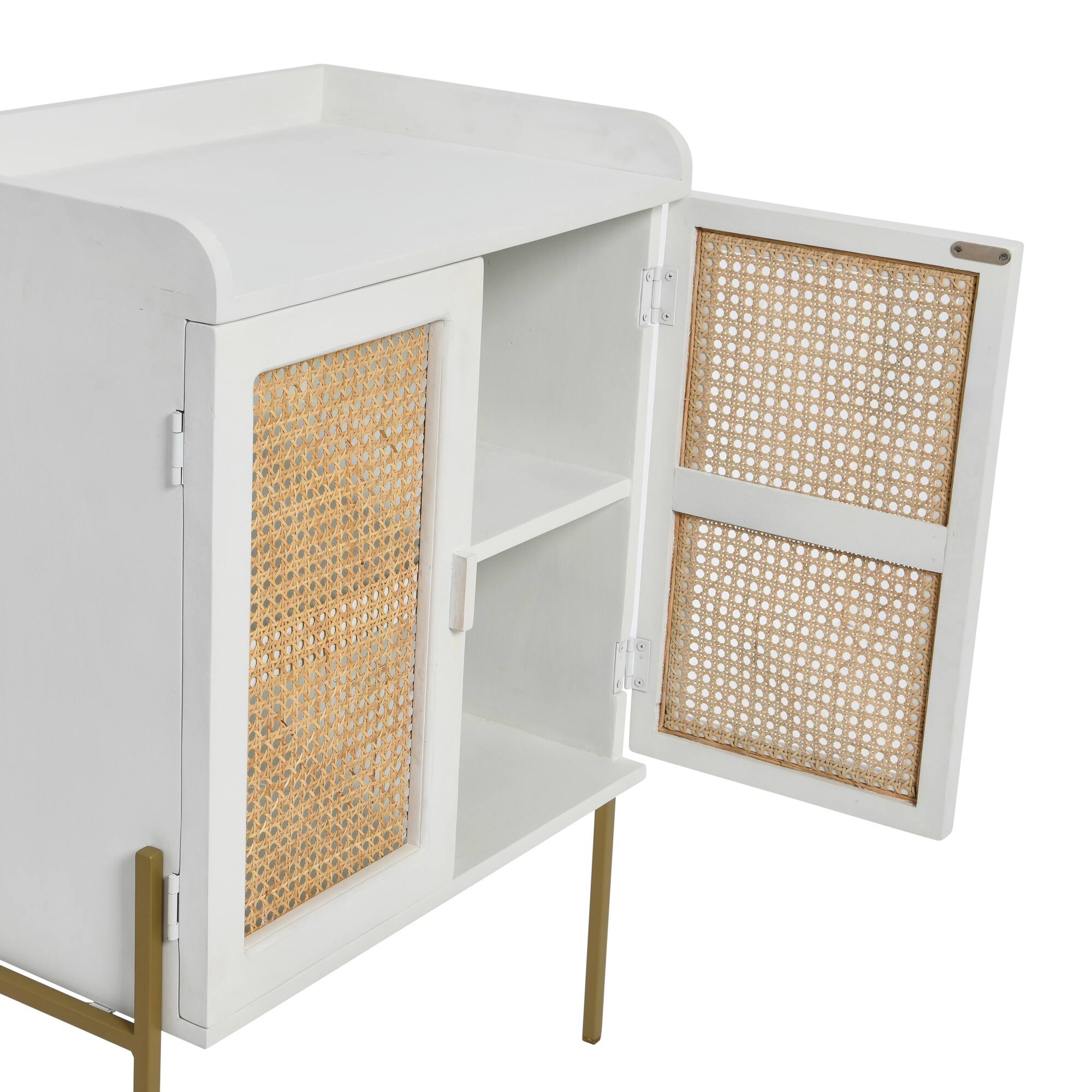 Hello Honey® 36" Boho Solid Wood Bar Cabinet with Metal Legs and Woven Cane Doors